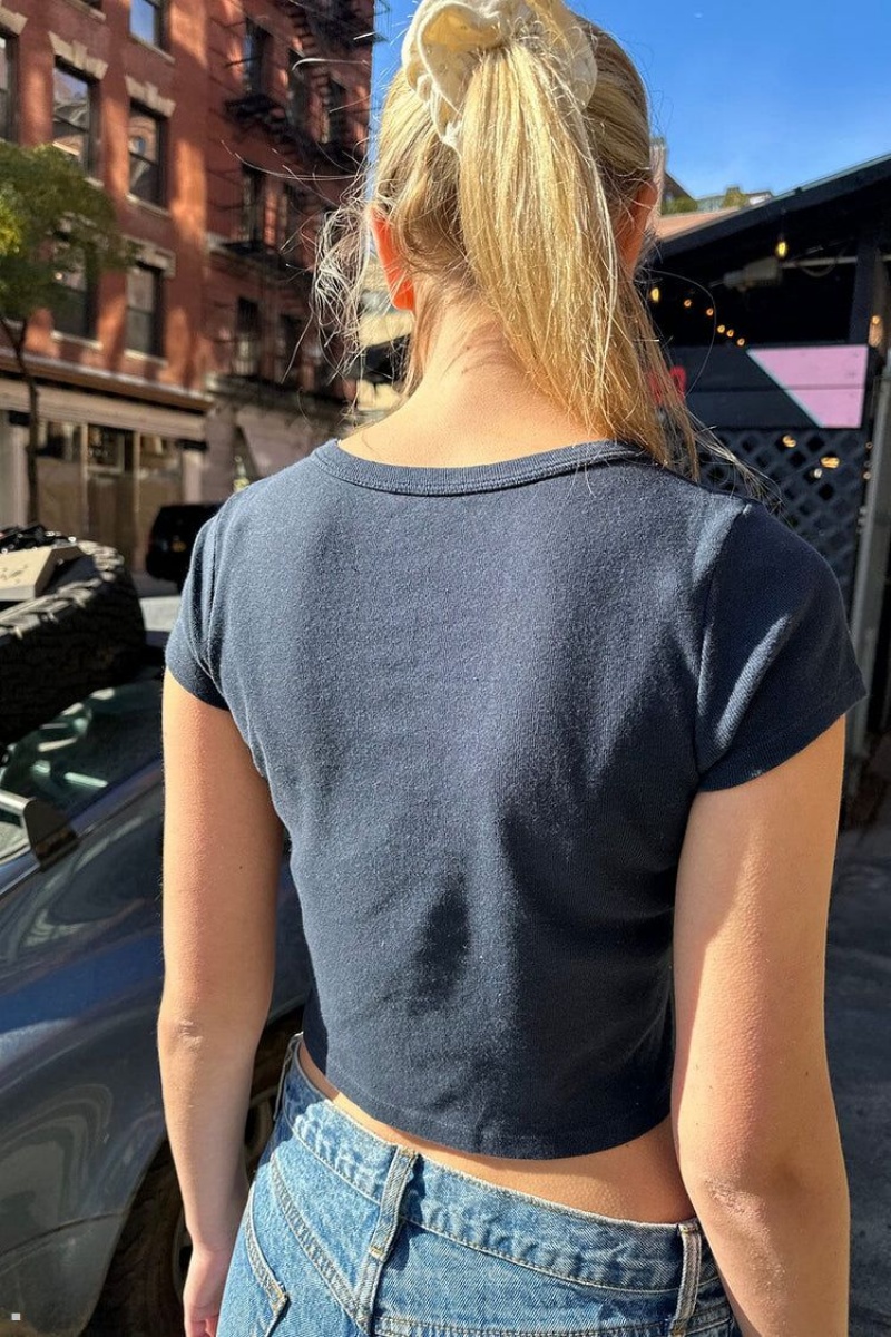 T-Shirt Brandy Melville Ashlyn Basic Bleu Marine | EOA-16621211